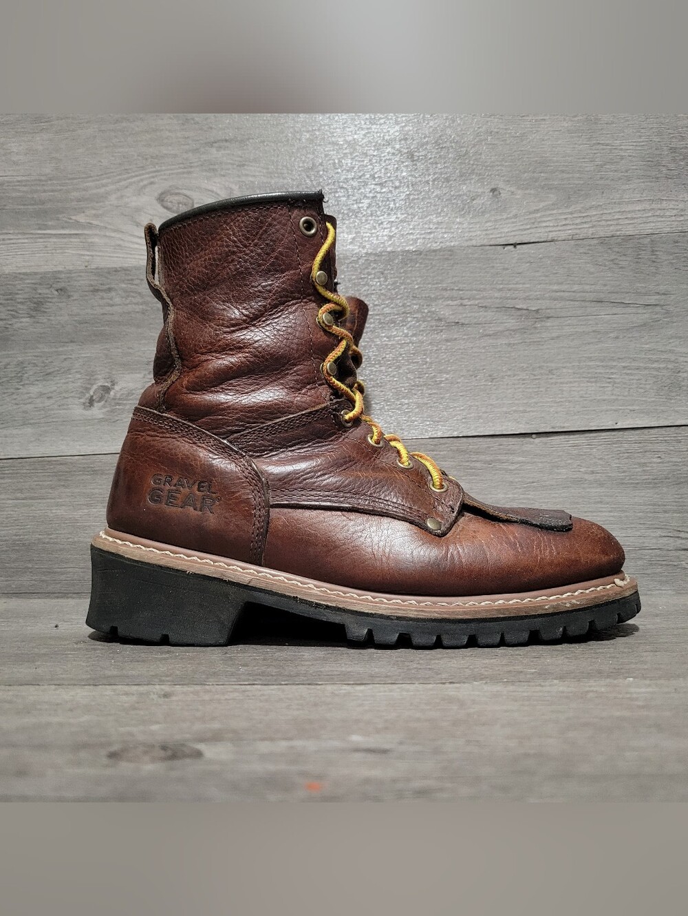 Gravel Gear logger Mens Size 8.5 W work boots Soft Toe Brown